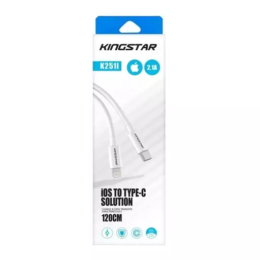 کابل شارژ آیفون USB-C به لایتنینگ Lightning کینگ استار KingStar اورجینال مدل K251i رنگ سفید کد 89780