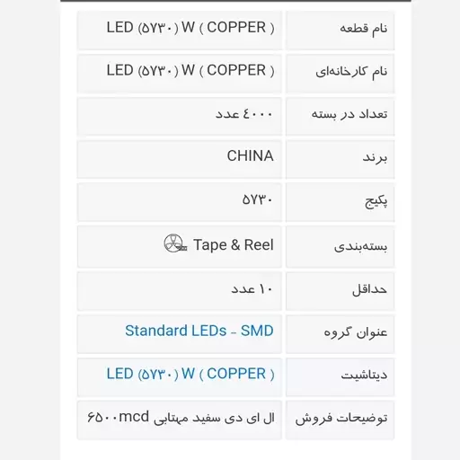 ال ای دی سفید مهتابی (COPPER) (5730) LED ( سه عدد )