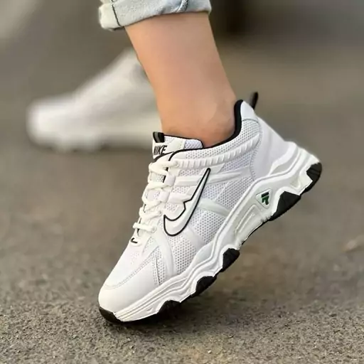 کتونی نایک لژدار سفید مشکی دخترانه زنانه کفش ونس اسپرت اسپورت نایکی NIKE لژ دار شیک رانینگ ورزشی طبی سبک راحت دویسبیس