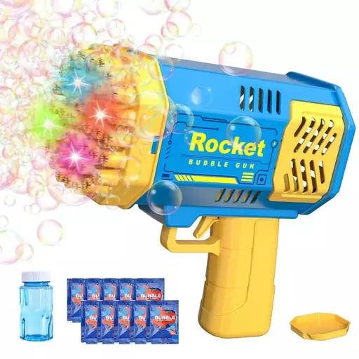 تفنگ اسباب بازی حباب ساز چراغ دار رنگ آبی مدل Mini Bubble Gun Rocket