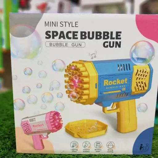 تفنگ اسباب بازی حباب ساز چراغ دار رنگ آبی مدل Mini Bubble Gun Rocket