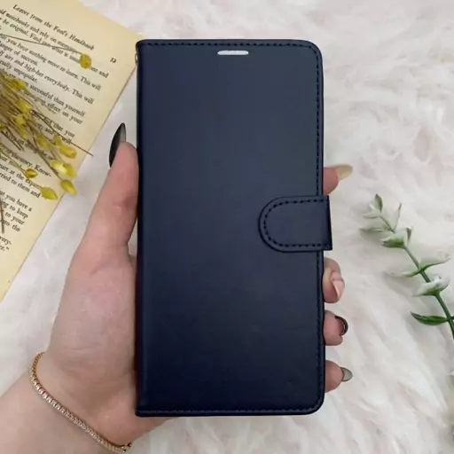 کیف گوشی Galaxy J6 Plus سامسونگ چرم مگنتی جاکارتی بند آویز دار محافظ لنز دار سرمه ای کد 15919