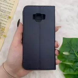 کیف گوشی Galaxy S8 سامسونگ چرم مگنتی جاکارتی بند آویز دار محافظ لنز دار سرمه ای کد 48588