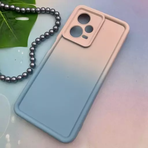 قاب گوشی Redmi Note 12 Pro 5G شیائومی سیلیکونی Solid Case ایربگ دار آبرنگی طیفی محافظ لنزدار صورتی آبی کد 83291