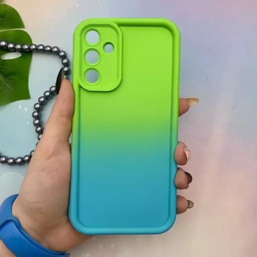 قاب گوشی Galaxy A15 سامسونگ سیلیکونی Solid Case ایربگ دار آبرنگی طیفی محافظ لنزدار سبز آبی کد 82218