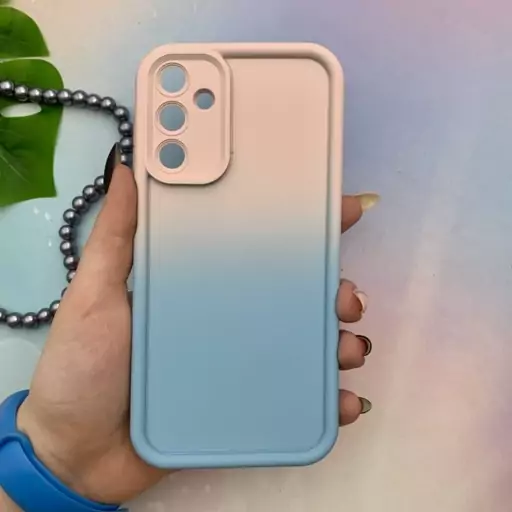 قاب گوشی Galaxy A15 سامسونگ سیلیکونی Solid Case ایربگ دار آبرنگی طیفی محافظ لنزدار صورتی آبی کد 19511