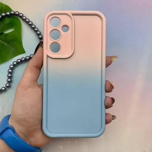 قاب گوشی Galaxy A35 سامسونگ سیلیکونی Solid Case ایربگ دار آبرنگی طیفی محافظ لنزدار صورتی آبی کد 95160