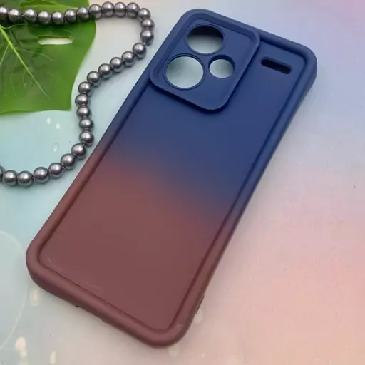 قاب گوشی Redmi Note 13 Pro Plus 5G شیائومی سیلیکونی Solid Case ایربگ دار آبرنگی طیفی محافظ لنزدار سرمه ای زرشکی کد 76803