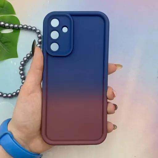 قاب گوشی Galaxy A15 سامسونگ سیلیکونی Solid Case ایربگ دار آبرنگی طیفی محافظ لنزدار سرمه ای زرشکی کد 90258