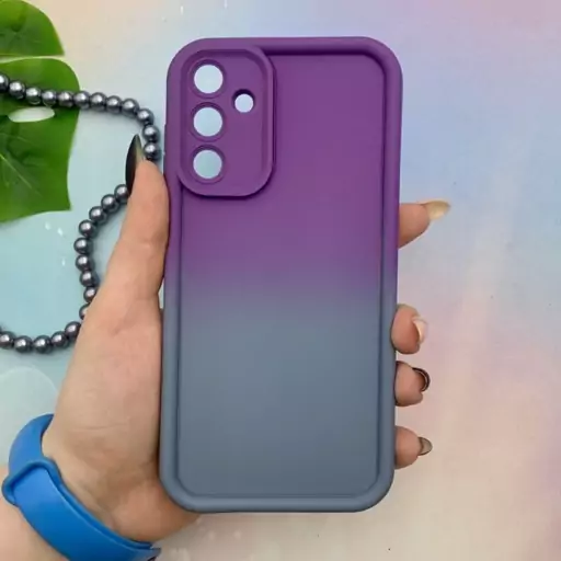 قاب گوشی Galaxy A15 سامسونگ سیلیکونی Solid Case ایربگ دار آبرنگی طیفی محافظ لنزدار بنفش طوسی کد 55739