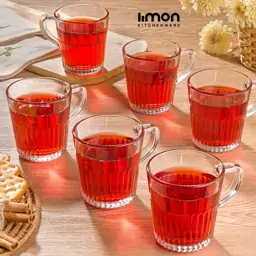 لیوان شیشه ای دسته دار شیاردار 280 سی سی لیمون (limon) بسته 6 عددی