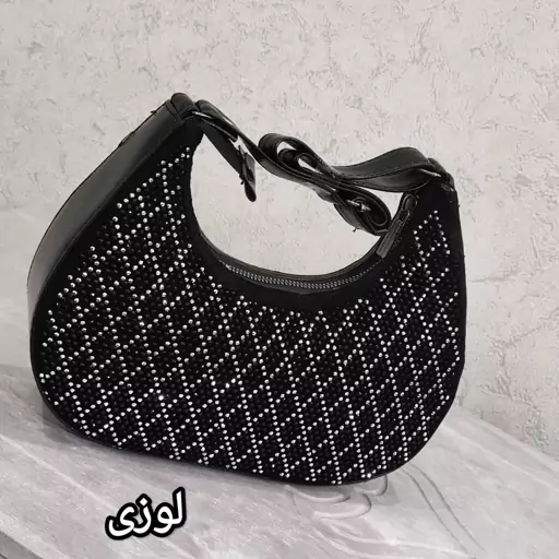 کیف عیدانه هلالی(ابعاد20در16)بندبلند دارد- کیف نگین دار - کیف نگینی - کیف مجلسی  - کیف زنانه  - کیف دخترانه  - کیف عید 