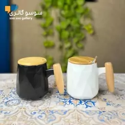 ماگ سرامیکی دسته بامبو درب دار