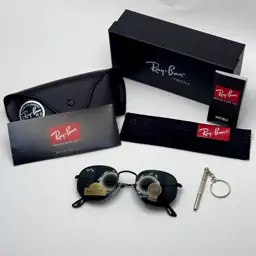 عینک ریبن هگزونال شیشه سنگ تمام مشکی به همراه پک کامل اصلی ریبن کد Rayban RB 3548