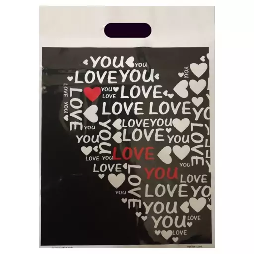 ساک خرید پلاستیکی love سایز 29x40بسته 5 عددی