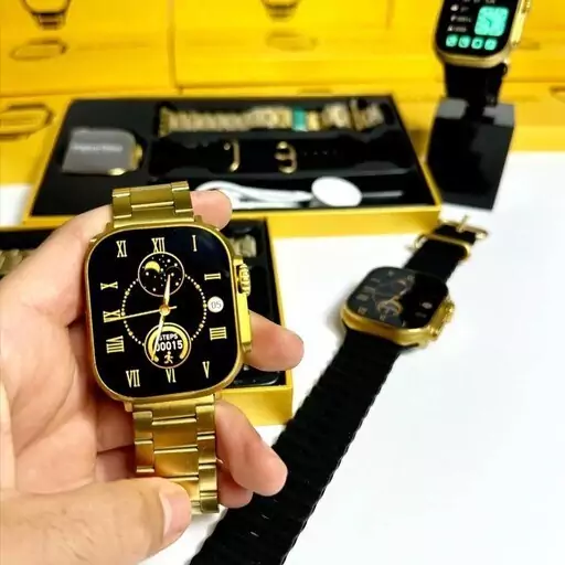 ساعت هوشمند طلایی Golden Watch  سری 3 بند رولکس کیفیت عالی ارسال رایگان اپل واچ طلایی بند فلزی