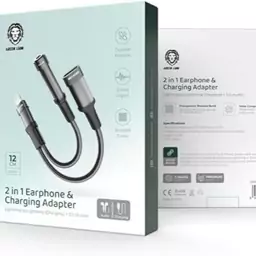 Green Lion Earphone Adapter (12cm) Lightning To Lightning (Charging) + 3.5 (Audio)