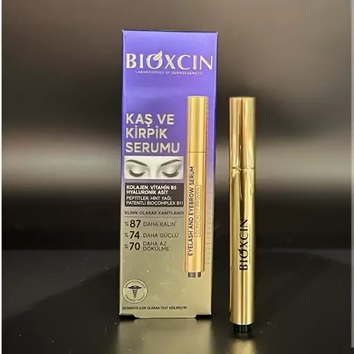 سرم تقویت کننده ابرو و مژه بیوکسین Bioxcin برند محبوب وموثر در انواع ریزش مو حاوی هالیورونیک اسید و کلاژن 3 میلی