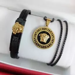 ست مردانه استیل گردنبند و پلاک آویز و دستبند ورساچ VERSACE رنگ کاملا ثابت کد MP