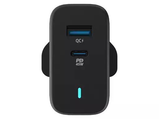 شارژر دیواری فست شارژ تایپ سی و یو اس بی 63 وات پاورولوژی Powerology Ultra-Quick Charging Adapter PWCUQC004