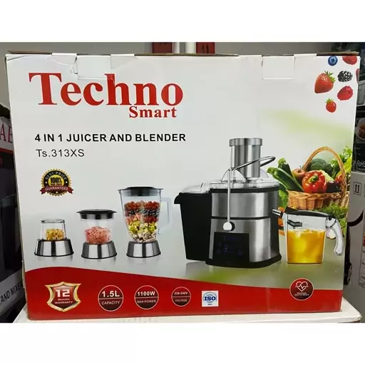 آبمیوه گیری چهارکاره تکنو اسمارت Techno صفحه لمسی پایه بدنه استیل توان  1100 وات ارسال رایگان