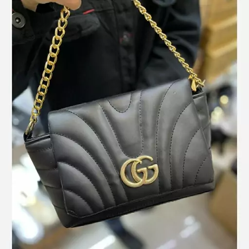 کیف گوچی مشکی زنجیری زنانه دخترانه دوشی دستی شیک مجلسی چرم GUCCI جادار جا دار پاسپورتی پاسپرتی اسپرت اسپورت سبک زنجیری