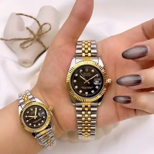 ساعت ست رولکس مردانه و زنانه تک دیت جاست با تقویم فعال جعبه چوبی و باتری اضافی Rolex