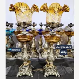 چراغ لاله لب چین عسلی خودرنگ پایه آنتیک (پس کرایه)