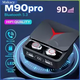 ایرپاد +m90pro گیمینگ ضداب اورجینال2024پاوربانک دار کیفیت درجه یک بلوتوث نسخه 5.3 صحفه نمایش دار