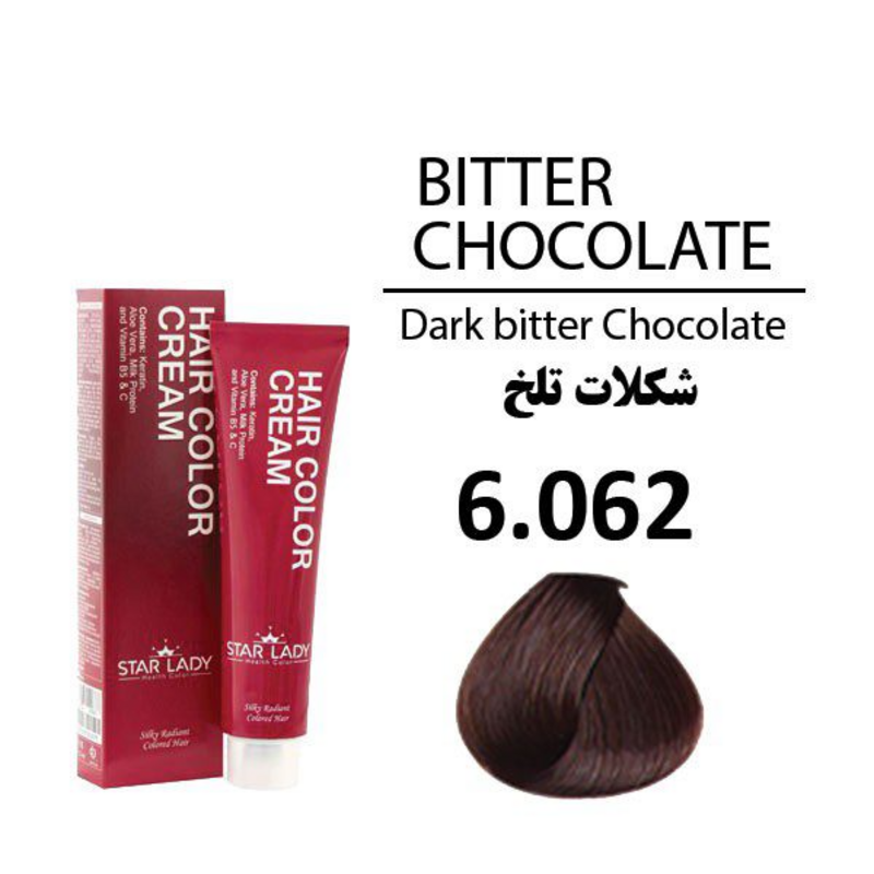 رنگ مو استارلیدی شماره 6.06 حجم 120 میلی لیتر رنگ قهوه ای فندقی به همراه اکسیدان استارلیدی مدل 20 شش درصدی حجم 180 می...