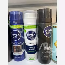 فوم اصلاح نیوا NiVEA آلمانی 200 میل اورجینال بدون عرب نویس برای پوست حساس و فوم کربن فعال و فوم آلوئه ورا