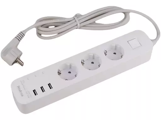 چند راهی برق ارت دار سه سوکت و سه یو اس بی هادرون Hadron P323 3 AC Outlets 3 USB Power Strip