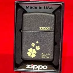 فندک زیپو مشکی آسفالتی طرح برگ شبدر zippo اصلی  ... طرح دار هدیه و کادو 