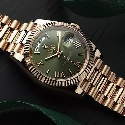 ساعت مچی مردانه رولکس دیت جاست Rolex DayDate Oyster بند استیل رزگلد صفحه نمایش سبز خاص کد 9199