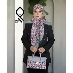 ست کیف و روسری شیک و مجلسی گلدار زمینه طوسی         