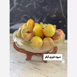 میوه خوری آبگز پایه دار ظرف میوه شیشه ای پایه چوبی میوه خوری پایه دار میوه خوری ترک دار پایه چوبی 