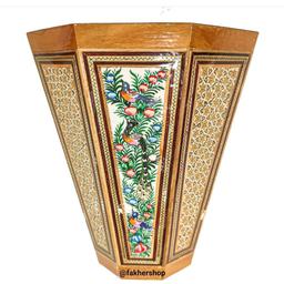 سطل زباله 21 سیم خاتم کاری(طرح گل و مرغ سبز)