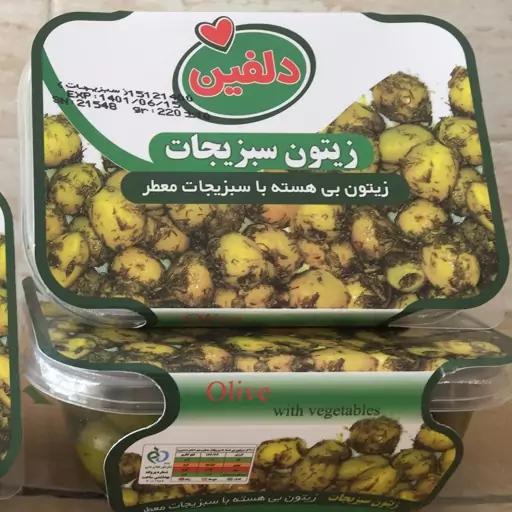 زیتون با سبزیجات ویژه 220 گرمی دلفین کارتن 12 عددی