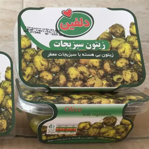 زیتون با سبزیجات ویژه 220 گرمی دلفین پک 6 عددی