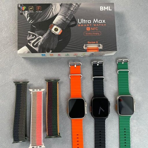 ساعت هوشمند BML ULTRA MAX اصلی رنگ مشکی مات همراه با بند سیلیکنی و  پارچه ای