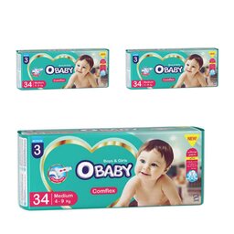 مجموعه 3 عددی پوشک بچه اُبیبی Obaby چسبی سایز  3 بسته 34 تایی در فاطرشاپ