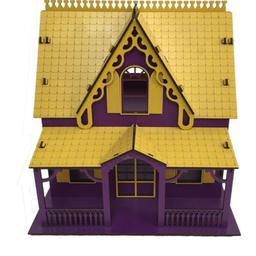 خانه عروسکی چوبی متوسط زرد بنفش مدل KT-9012VY (بصورت پازل ساحتنی)