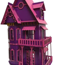 خانه عروسکی چوبی بنفش صورتی بزرگ (بصورت پازلی و ساختنی) مدل KT-9011VP