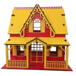 خانه عروسکی چوبی متوسط قرمز زرد مدل KT-9012RY (بصورت پازل ساختنی)
