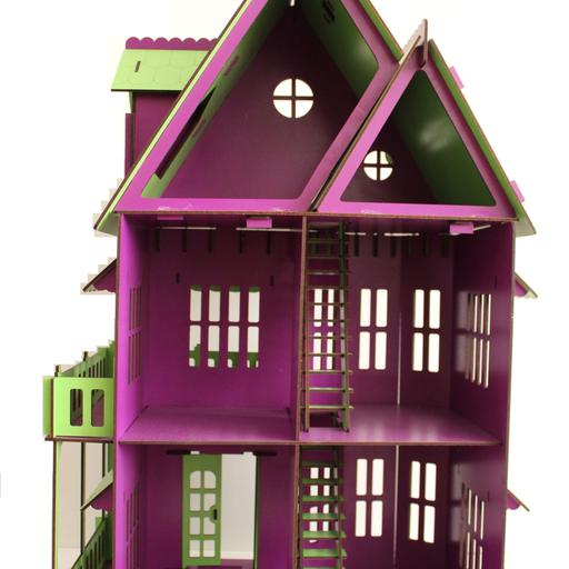 خانه عروسکی چوبی بزرگ بنفش سبز مدل KT-9011VG (بصورت پازل ساختنی)