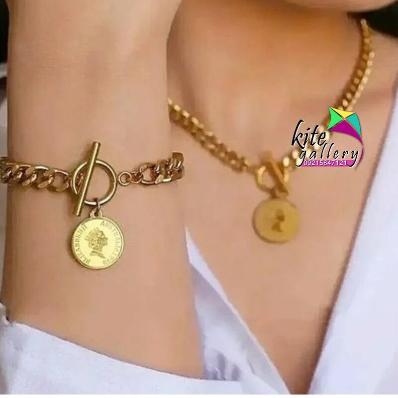 دستبند طرح طلا کارتیر تراش با سکه الیزابت 