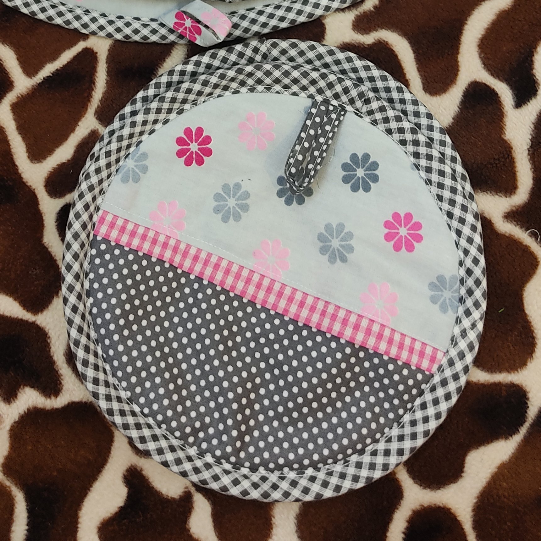 ست دمکنی و دستگیره نخ پنبه طوسی صورتی