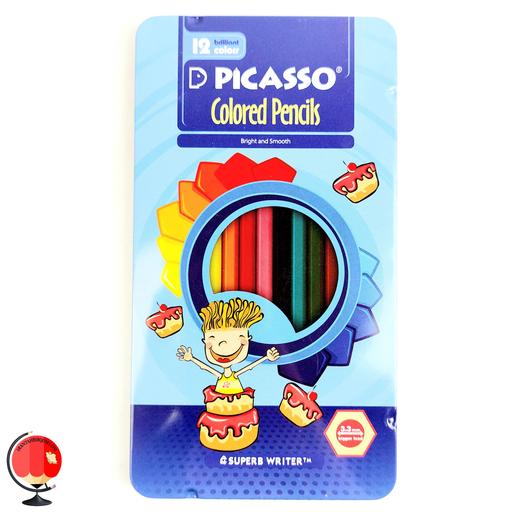مداد رنگی پیکاسو 12 رنگ جعبه فلزی picasso آبی کد 1355