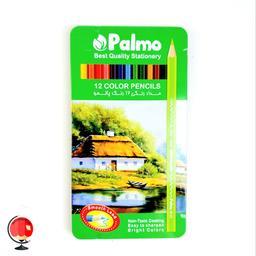 مداد رنگی 12 رنگ پالمو جعبه فلز palmo سبز کد 14106