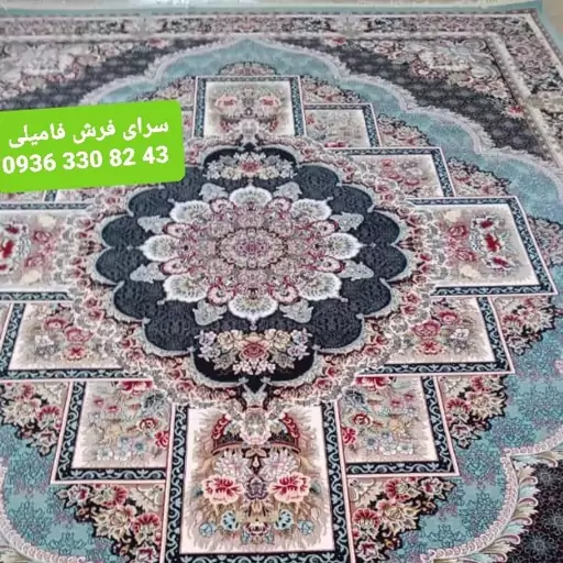 فرش ماشینی طرح ناردون رنگ فیروزه ای9متری700 شانه تراکم 2550 نخ اکرلیک